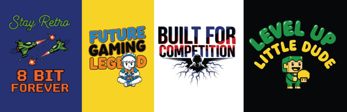 Gaming logos and slogans for competitive players and retro game enthusiasts design