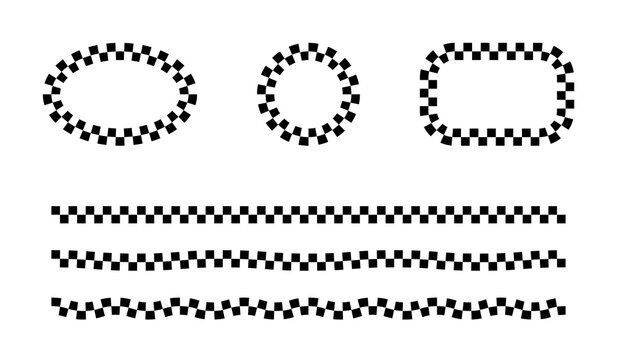 Checkered frame set and border lines with race flag pattern for sports and automotive design.
