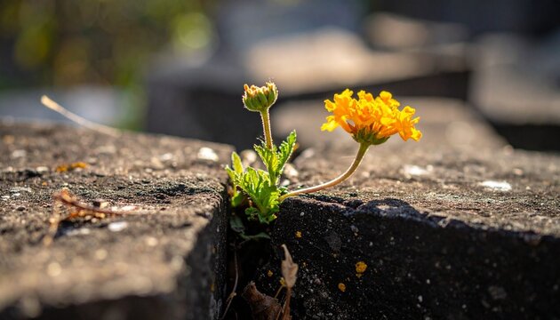 Yellow flower growing in crack