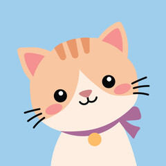Fototapeta premium Cute Cat Face Cartoon Flat Illustration