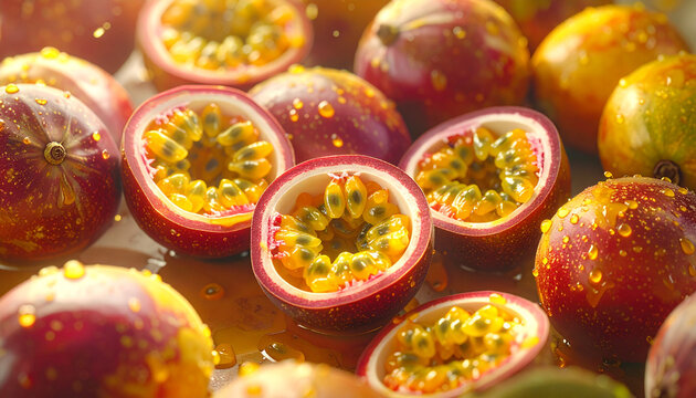 Passion fruits close up
