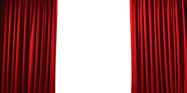 Red velvet curtains open revealing empty transparent stage for your design and creative projects. transparent png background
