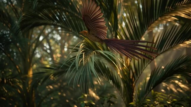 Exotic palm tree branches sway against a tropical night sky, showcasing lush coconut foliage and island flora for a perfect summer vacation paradise