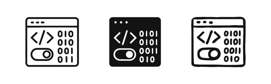 Web Programming and Binary Code Browser Icon Set in Outline, Solid, and Hand-Drawn Styles for Developers