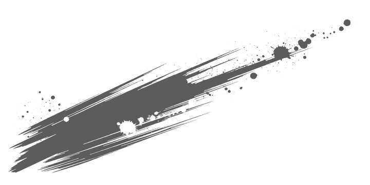 Dynamic black ink streaks slashing diagonally across a white background, with splatter accents and a bold, abstract, high-energy brushstroke style vector design.