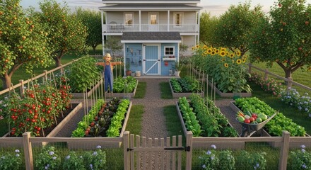 Obraz premium Woman standing in a home garden.