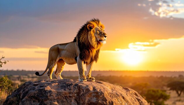 Majestic lion at sunset