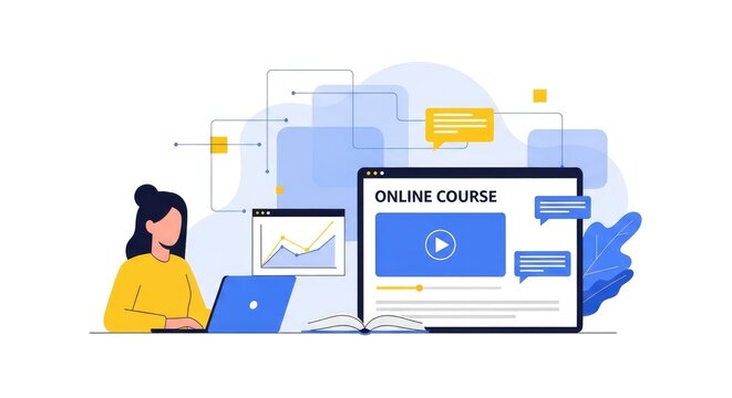 Woman engaged in online course education.