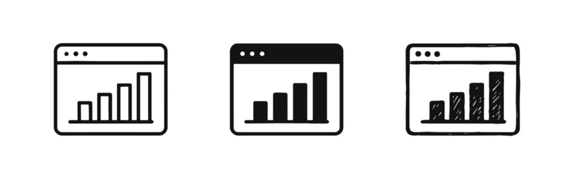 Website with bar chart icon set, online business analytics and reporting concept