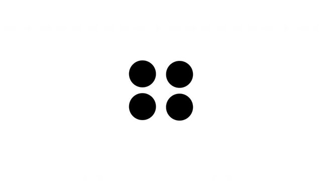 Minimal motion graphics animation featuring four black circles arranged in a clean 2x2 grid, smoothly morphing between solid dots and outlined rings on a white background. 