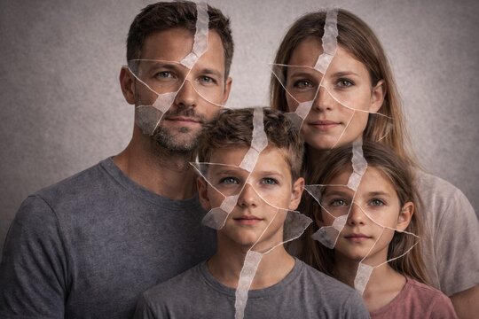 Zerrissene Familie Symbolbild f&uuml;r Konflikte emotionale Distanz und famili&auml;re Probleme