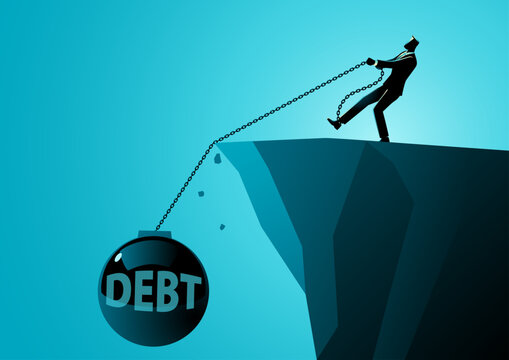 Businessman Pulling Debt to Avoid Falling Into Financial Collapse Abyss