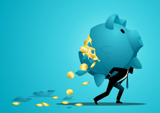 Broken Piggy Bank Losing Money Businessman Financial Loss Concept Illustration