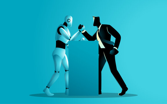 AI vs Human Competition Arm Wrestling Robot Replacing Jobs Business Concept