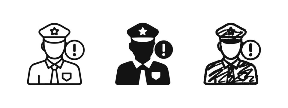 Police Officer Alert Icon Set - Security Warning and Notification Symbols