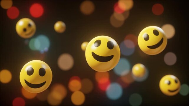 Emoji wallpaper featuring happy 3D yellow smileys and bokeh lights