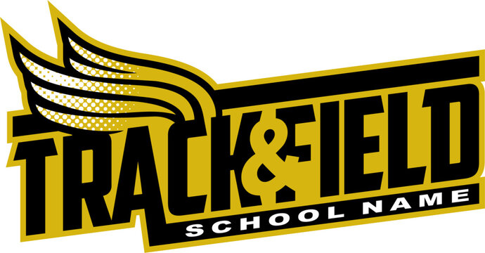track and field team design with wings for school, college or league sports