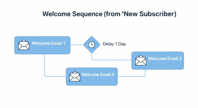 A flowchart illustrating a welcome email sequence.