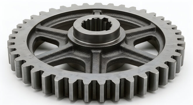 Close-up view of a mechanical gear with internal spline and external teeth