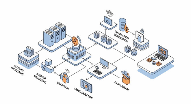 An infographic illustrating a complex business process with various interconnected components.