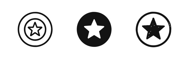 Fototapeta premium Circle Star Icon Set for Favorites Bookmarks and Best Quality Rating in Outline Solid and Hand Drawn Styles