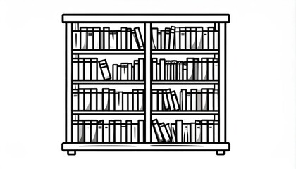 Fototapeta premium Simple Line Drawing of a Full Bookshelf.