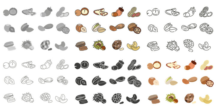 The concept of healthy eating. A collection of nuts in various styles. A variety of nuts.