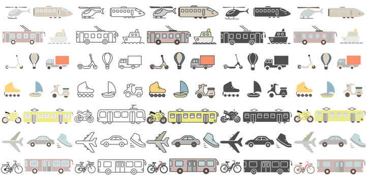Transportation. A collection of transportation icons in various styles.