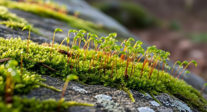Close-up of vibrant green moss growing on a rock surface.