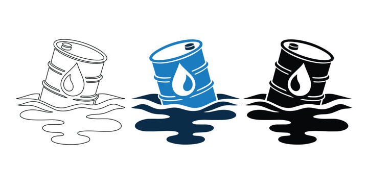 Oil Spill Barrel Icon Set &ndash; Environmental Pollution and Hazard Vector Collection