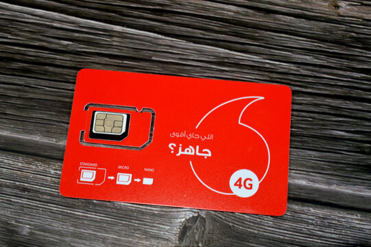 Cairo, Egypt, March 19 2026: A 4G SIM card, a smart chip that connects your phone or device to 4G LTE networks, providing high-speed mobile data, improved voice call quality VoLTE, and faster browsing