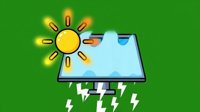 A flat vector icon depicting a solar panel with a sun icon, representing renewable energy generation. This graphic is suitable for projects focused on solar power, sustainable energy, green technology
