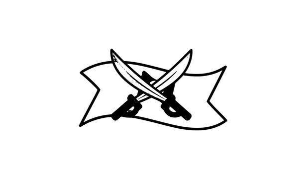 Modern pirate flag icon with crossed cutlasses flat vector illustration clean design isolated on white