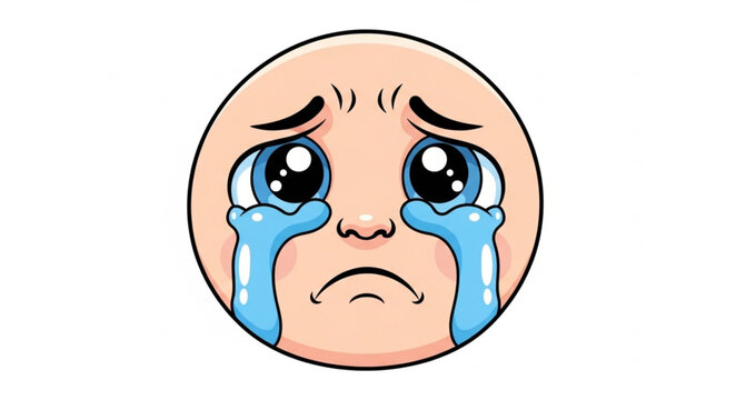 Sad crying emoji with big blue eyes and tears.