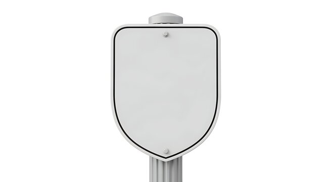 Shield Shaped Metal Street Sign Mounted on Fluted Post Isolated for Navigation and Highway Information White Background