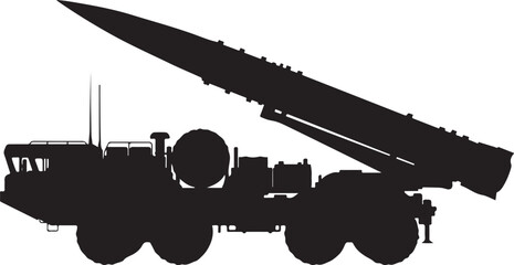 Obraz premium Missile Launcher, Military Vehicle, Black Silhouette, Vector Illustration, Military Equipment