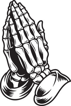 praying skull tattoo vector design. Skeleton Praying Hands Illustration