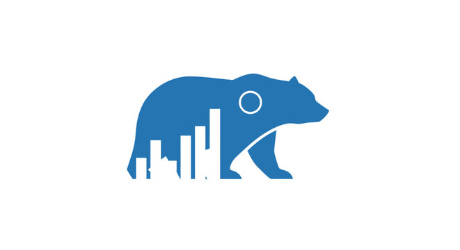 Blue bear logo featuring city skyline and financial chart