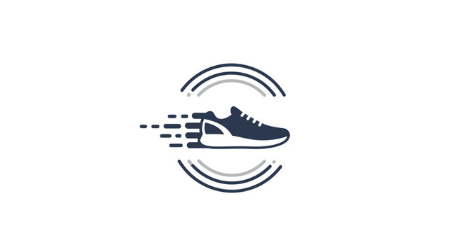 A logo of a running shoe in motion.