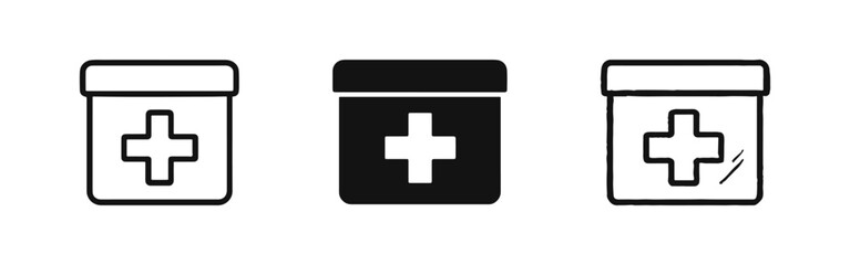 Fototapeta premium First Aid Kit Box with Medical Cross Icon Set