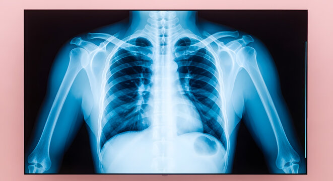 Blue X-Ray of Human Upper Body Torso