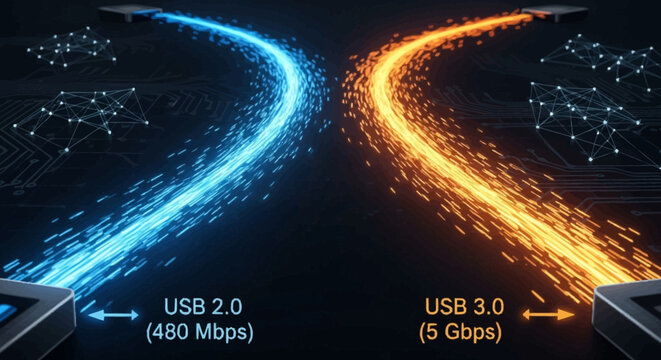 USB 2.0 vs USB 3.0 data transfer speeds.
