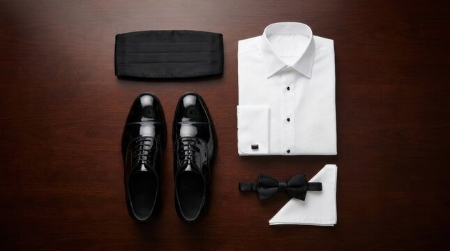 Classic Men Formal Black Tie Outfit with Shoes and Accessories