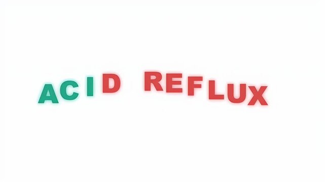 Medical animation of the words acid reflux turning from green to red to signify a health condition