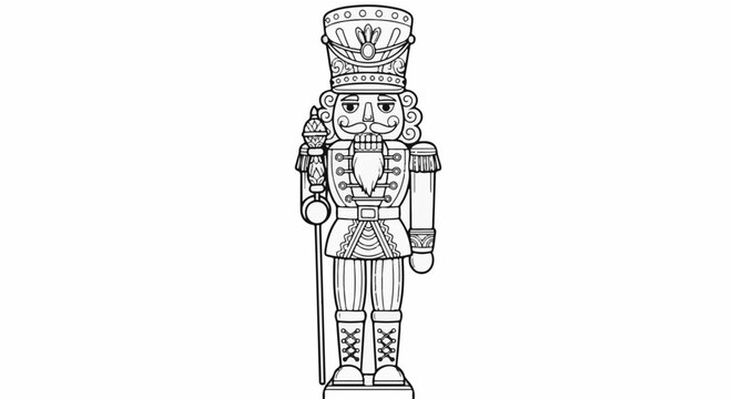 Ornate nutcracker figure with detailed uniform, holding a staff