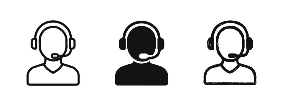 Customer service support and call center operator icon set