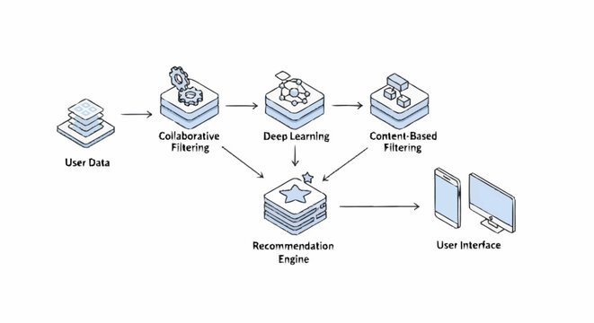 A diagram showing a recommendation engine with various components.