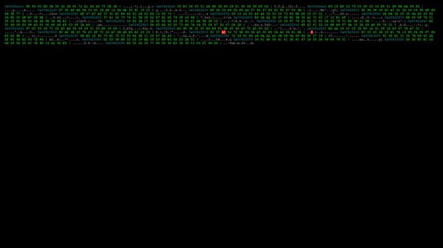 Dynamic Digital Data Flow: Green Hexadecimal Code on Black Screen