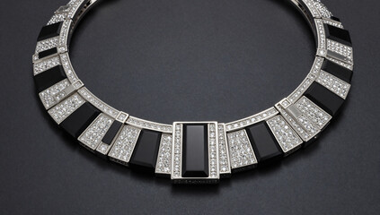 Fototapeta premium Art Deco Revival Jet and Diamond Geometric Necklace
