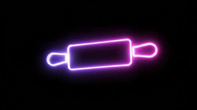 Neon rolling pin outline glowing brightly against a dark background, food and baking concept